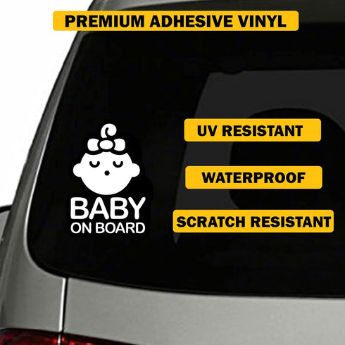 TOTOMO Baby on Board Sticker for Cars Funny Cute Safety Caution Decal Sign for Car Window and Bumper No Magnet - Sleeping Baby Girl with Ribbon (2...