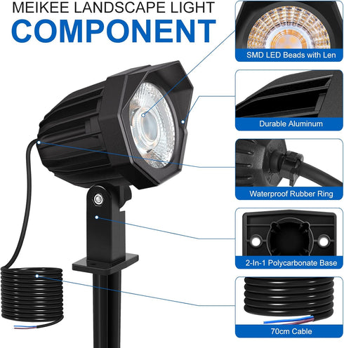 MEIKEE 15W Low Voltage Landscape Lights, Bright 1500LM Warm White LED Spotlights Landscape Lighting Outdoor IP66 Waterproof Garden Lights Tree Pat...