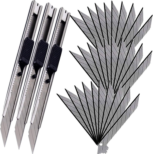 9mm Snap Off Utility Knife 3 Pack High Hardness Retractable Box Cutters with 30 Pcs Snap Off Blades,Art Craft Hobby Cutter 9mm Knife for Home Offi...