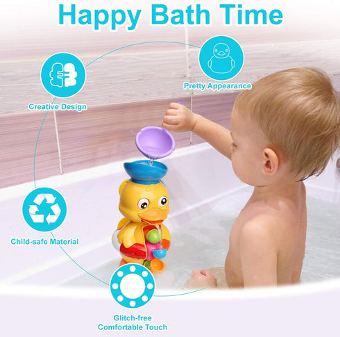 Bath Bathtub Toys for Toddlers 1 2 3 Years Old | Duck Bathtub Toys with Rotatable Waterwheel/Eyes | Bathroom Strong Suckers Water Scoop Fun Bath T...