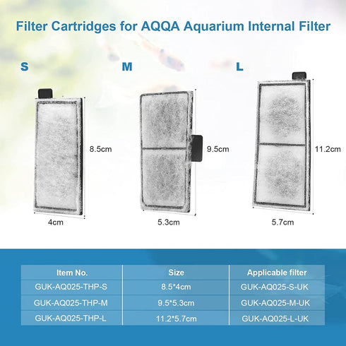AQQA 8 Pack Aquarium Filter Cartridge Replacement Fish Tank Filter Cartridge for Aquarium Internal Filter (Small)...