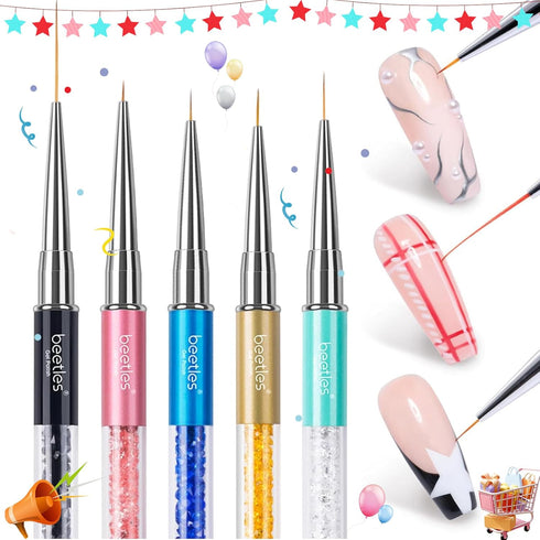 Beetles Gel Polish Nail Art Liner Brushes 5Pcs Painting Art Design Pen Set Diamond Application Rhinestone Handle Dotting Drawing Sizes 5 7 9 11 20...