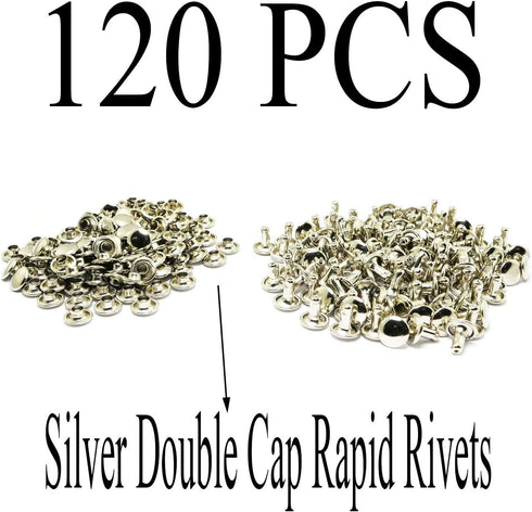 120pcs 8x8mm Silver Double Cap Rapid Rivets Round Head Decorative Rivets DIY Leather Craft Studs 5/16 inch...