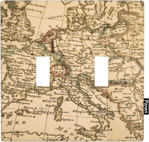 Antique Old Map 2-Gang Wall Plate Retro Beige European Map Italy France Spain Mediterranean Continent Vintage Nautical Toggle Light Switch Covers ...