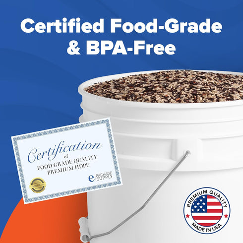 5 Gallon White Bucket & Lid, Made in The USA, Durable 90 Mil All Purpose Pail, Food Grade, Contains No BPA Plastic, Premium HPDE, 1 Pack...
