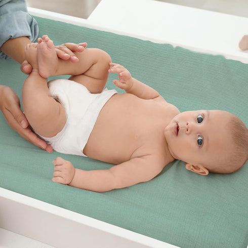 Organic Cotton Ultra Soft Muslin Changing Pad Cover,Change Table Pad Covers Fit 34×16inches for Boys and Girls (Turquoise)...