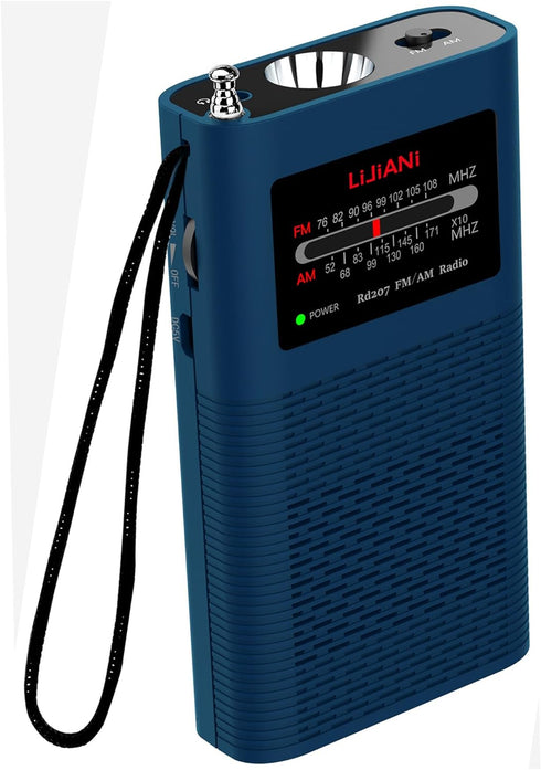Portable AM FM Transistor Radio with New ver Backlight Powerful Flashlight Powered by 1500mah Lithium Battery (Included),Ultra-Long Antenna Best R...