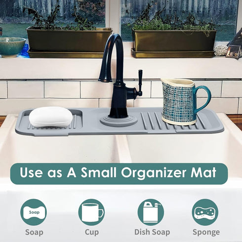 Kitchen Sink Splash Guard, 17.5” X 5.5”Silicone Faucet Splash Guard,Faucet Mat For Kitchen Sink,Sink Faucet Mat,Drip Protector Splash Countertop (...