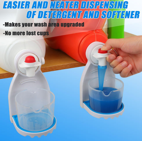 Laundry Detergent Cup Holder & Drip Tray (Pack of 2), Detergent Drip Catcher with Fixed Screw & Removable Silicone Mat, Blue...