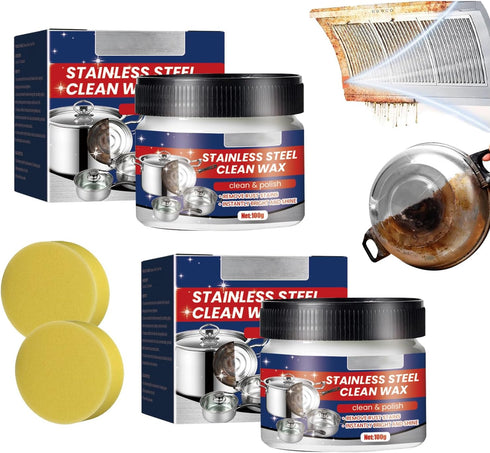 2PCS Stainless Steel Clean Wax, Magical Nano-Technology Stainless Steel Cleaning Paste, Stainless Steel Cleaner and Metal Polish, 3 In 1 Stainless...