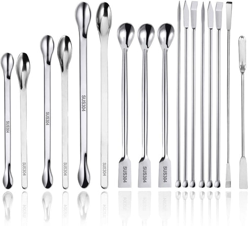 17 Pack Lab Spatula - Micro Lab Spoon/Scoop with Nickel Stainless Steel- Laboratory Mixing Spatula Sampling Spoon for Powders Gel Cap Filler, Caps...