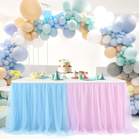 Suppromo 6ft Pink and Blue Tulle Table Skirt for Gender Reveal Tutu Table Clothes Cover for Baby Shower Boy or Girl Birthday Party Wedding Cake Ge...