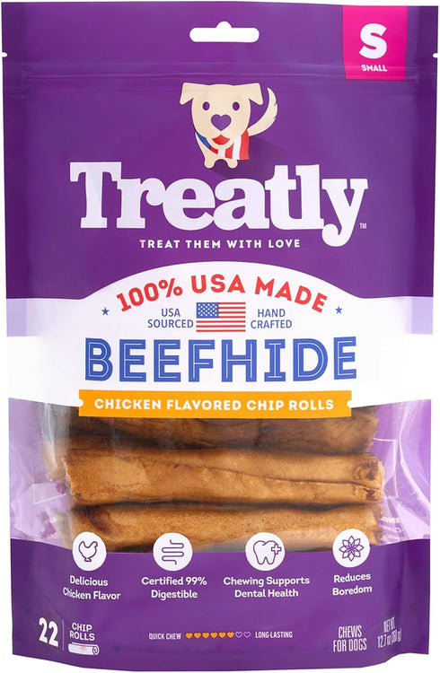 USA Beefhide Chip Rolls 5-6" Dog Chew Treats - Chicken Flavor, 22 Count/1 Pack...