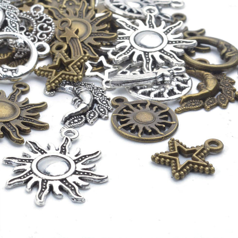 Aylifu About 80 Pieces Celestial Collection Charms, Mixed Sun Moon Star Meteor Charms Pendant Jewelry Findings for DIY Necklace Bracelet Earrings ...