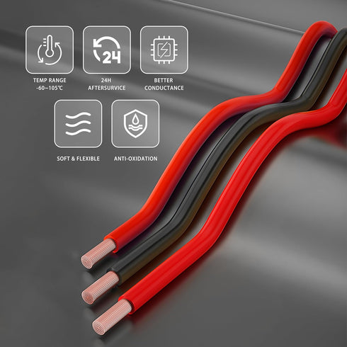 18 gauge flexible Electrical wire 25FT Black and 25FT Red Extension Cable 18AWG Stranded oxygen free copper wire for Automotive solar panel led la...