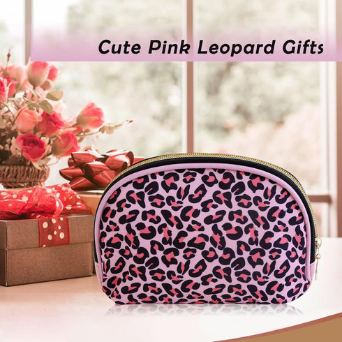 Small Pink Leopard Makeup Bag Half Moon Leopard Print Cosmetic Bag Portable Makeup Pouch Bag for Purse...