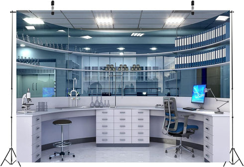 7x5ft Fabric Science Backdrop Laboratory Room Background Lab Equipment Photography Backdrops Birthday Party Decorations Laboratory Theme Party Ban...