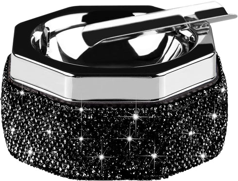Ashtray,Stainless Steel Ashtray with Lid Bling Crystal Diamonds,Cigarette Ashtray for Indoor or Outdoor Use,Ash Holder for Smokers,Desktop Smoking...