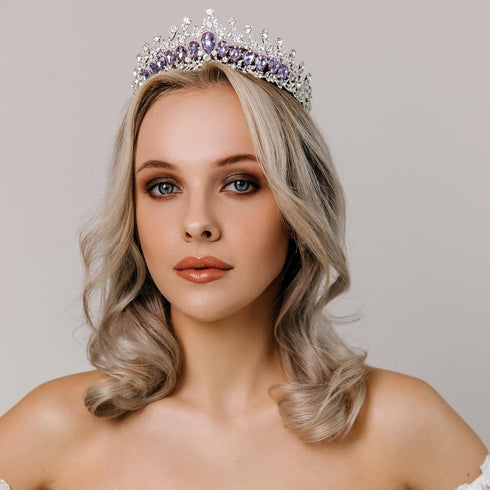 AW BRIDAL Tiaras and Crowns for Women Purple Crystal Princess Tiara - Queen Crown Headband for Halloween Costume Party Prom Wedding Christmas Hair...
