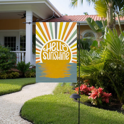 Summer Garden Flags for Outside, Hello Sunshine Garden Flag 12x18 Inch Vertical Double Sided Sunrise Burlap Small Seasonal Yard Decoration...