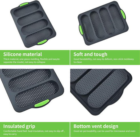 Silicone Bread Pan for Baking Bread Mold with Four Hole,Nonstick &Easy Clean&Heat Resistant Silicone Loaf Pan,for Home Handmade Bread (green)...
