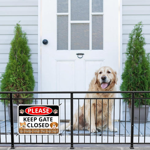 Dog Sign Decor, Dog Keep Gate Closed Sign, No Matter What the Dogs Say Sign, Dog on Premises Outdoor Sign, 2Pack -12"x8" Reflective Aluminum,Welco...