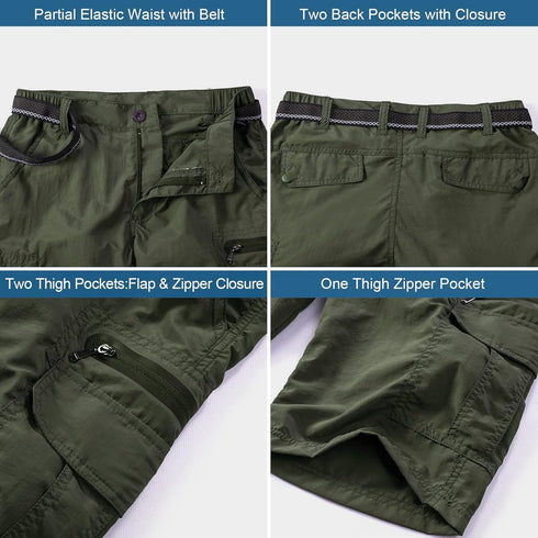 Men's Outdoor Casual Elastic Waist Lightweight Stretch Quick Dry Cargo Fishing Hiking Shorts #6229-Army Green-42...