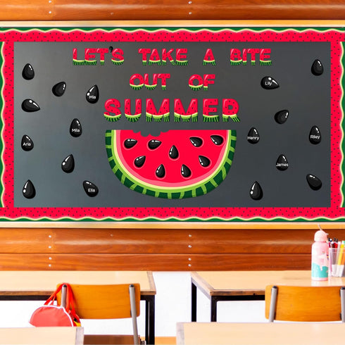 50 Pcs Summer Watermelon Bulletin Board Decoration Let's Take A Bite Out of Summer Bulletin Board Cutout Fruit Watermelon Bulletin Board Border fo...