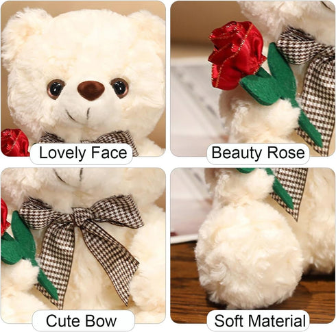 Bear Stuffed Animal Plush Toy for Valentine Day, Cute 9.8" Teddy Bear Plushie with Rose Soft Small Cuddly Bear Toy, Gifts for Girlfriend Boyfriend...