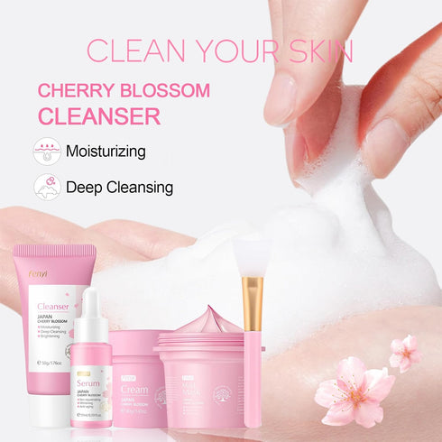 Japan-Sakura Skincare Set, Beauty Skin Care Products Set, Daily Skin Care Set for Women Girls, Skin Care Sets & Kits Includes Skincare Headband, F...