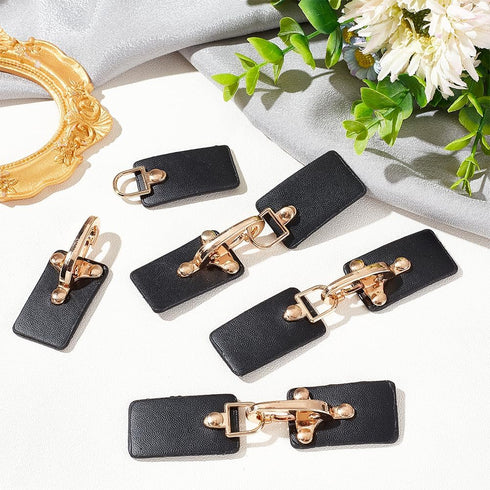 FINGERINSPIRE 4 Sets Leather Sew-On Toggle Buckles Black PU Leather Snap Toggle Sew On Duffle Jacket Buckle Metal Leather Clasp Fastener Replaceme...