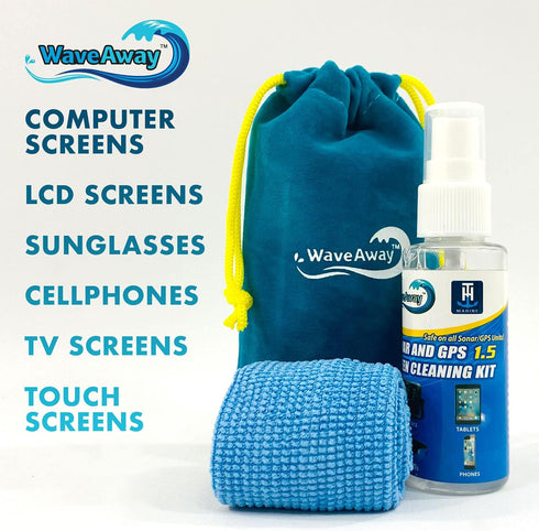 Wave Away Sonar & GPS Screen Cleaner with Micro Fiber Cloth for Boating & Fishing - Improves Clarity and Protects Screens - Spray, Wipe, Shine - 1...