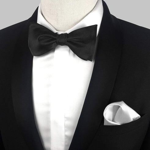 KOOELLE Mens Premium Silky Bowties Tuxedo Solid Colors Bow Ties & Pocket Square Set...
