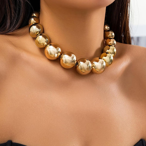 Dainty Big Ball Beaded Choker Necklace Boho Chunky Bib Chain Necklace Hip Hop Punk Statement Heavy Necklace Accessories for Women Girls...
