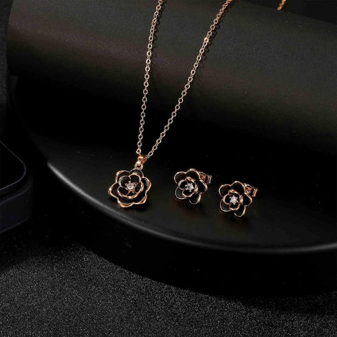 EVEVIC Dainty Flower Pendant Necklace Earrings for Women 14K Gold Plated Hypoallergenic Jewelry Sets...