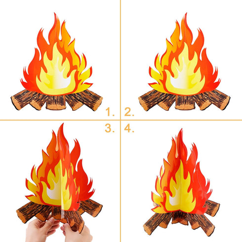 2 Set Fake Fire 12 Inch Tall Artificial Fire Fake Flame Paper 3D Decorative Cardboard Campfire Centerpiece Flame Torch for Campfire Party Decorati...