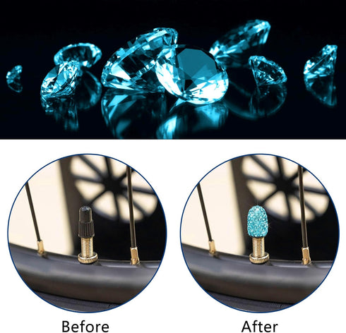 SAVORI Presta Valve Caps, (for road bikes only) 2 Pack Handmade Bling Rhinestone Tire Valve Stem Caps, French Bicycle Air Tire Caps (Sky Blue)...