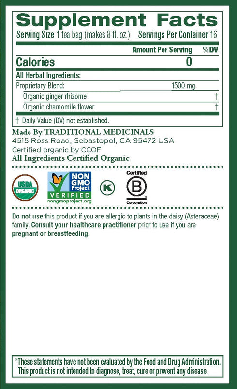 Traditional Medicinal Organic Ginger with Chamomile Tea - 16 Bags...