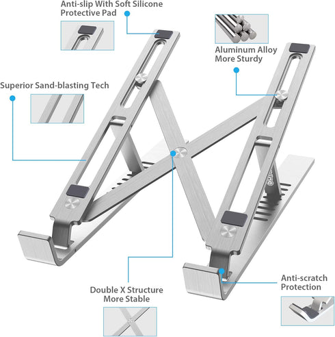 Gshine Ergonomic Aluminum Laptop Stand, Foldable Computer Riser, Laptop Riser Notebook Holder, Compatible with MacBook Air Pro, Dell XPS, Lenovo 1...