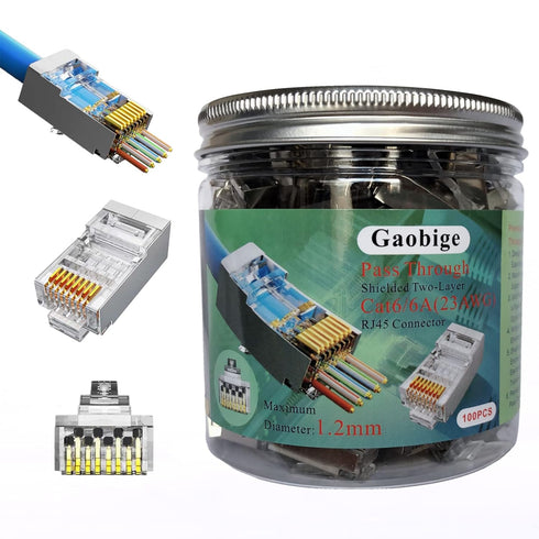 100-Pack Cat6 Cat6A RJ45 Pass Through Connectors Ends, Shielded RJ45 Connectors for 23AWG Cat6 Shielded Solid Wire and Standard Cable 100 Pack (1....