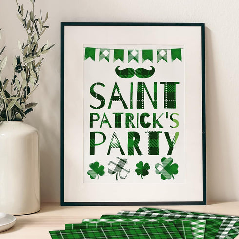 Whaline 24 Sheets St. Patrick's Day Green Plaid Pattern Paper Scrapbook Specialty Paper Double Sided Decorative Craft Paper For DIY Card Making Ph...