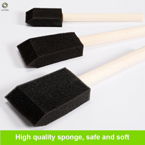 conda 25 Pack Different Size Assorted Foam Brush Set Wood Handle Paint Brush Set...