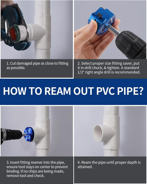 1-1/2'' PVC Pipe Reamer, Plastic Pipe Fitting Reamer, Clean Leftover Pipe & Solvent Cement Residue, Fits into Standard 1/2" Drill, for Use with Sc...