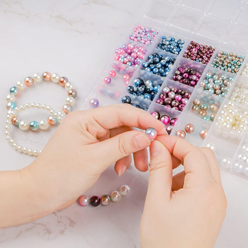 Suhome 1890pcs 4/6/8/10mm Multicolored Faux ABS Pearls Beads, Loose Round Spacer Beads, Smooth Rainbow Beads for Jewelry Making, Bracelets, Earrin...