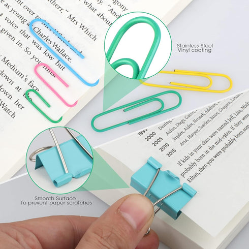 300 Pcs Paper Clips, Binder Clips and Rubber Bands, Office Supply Set, Paper Clips and Paper Clamps, School Supplies Office Supplies Teacher Suppl...