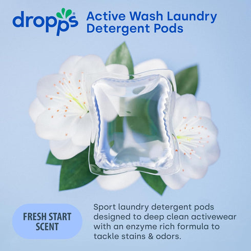 Dropps Activewear Biobased Power Laundry Detergent Pods, Crisp Breeze (64 Tablets) - Laundry Pods Fights Tough Stains & Odors, Sweat & Dirt - HE C...