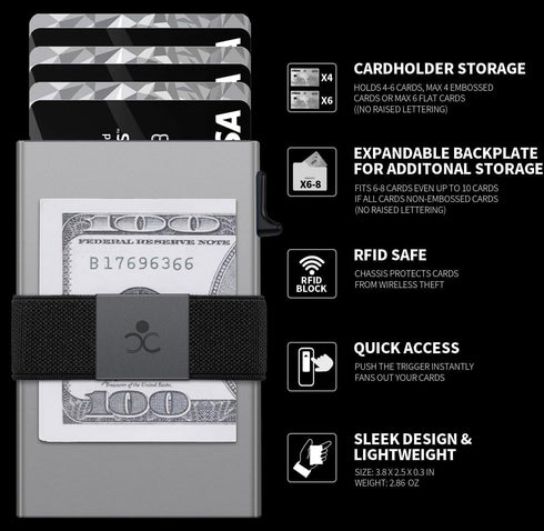 Slim Aluminum Card Holder Wallet for Men, Durable Expandable Backplate, RFID Blocking Minimalist Metal Pop Up Wallet, Holds 12 Cards Plus Cash (Gr...