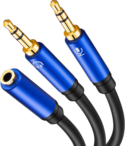 Headphone Splitter 1Ft, Headphone Splitter for Computer 3.5mm Female to 2 Dual 3.5mm Male Headphone Mic Audio Y Splitter Cable Smartphone Headset ...