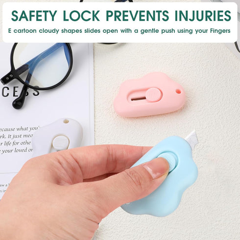 Cute Retractable Box Cutter Cloud Shaped Mini Box Cutters Utility Knives Art Cutter Package Opener Tool for Office, Home, DIY Crafts (Blue&White&P...