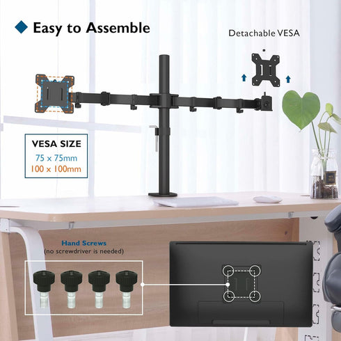 BONTEC Dual Monitor Desk Mount, Monitor Stand for 13–27 Inch LCD LED 2 Monitors, Ergonomic Full Motion Heavy Duty Double Arms Hold up to 22 lbs, V...
